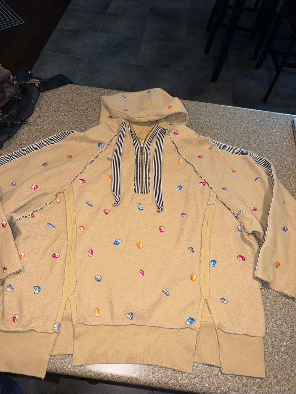 Urban Outfitters Hooded Zip Pullover with Multicolor yin yangs